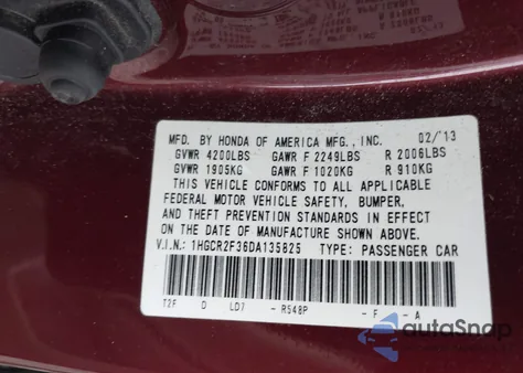 2013 Honda Accord Lx z USA, uszkodzony, nr VIN 1HGCR2F36DA135825